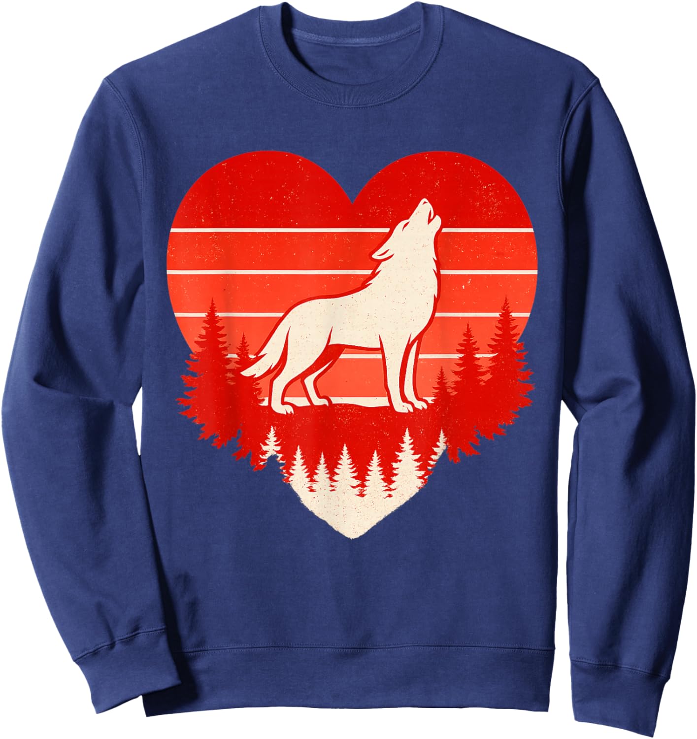 Wolf Girl Valentines Day Vintage Cute Loves Wolves Sweatshirt - Sweatshirt | Navy