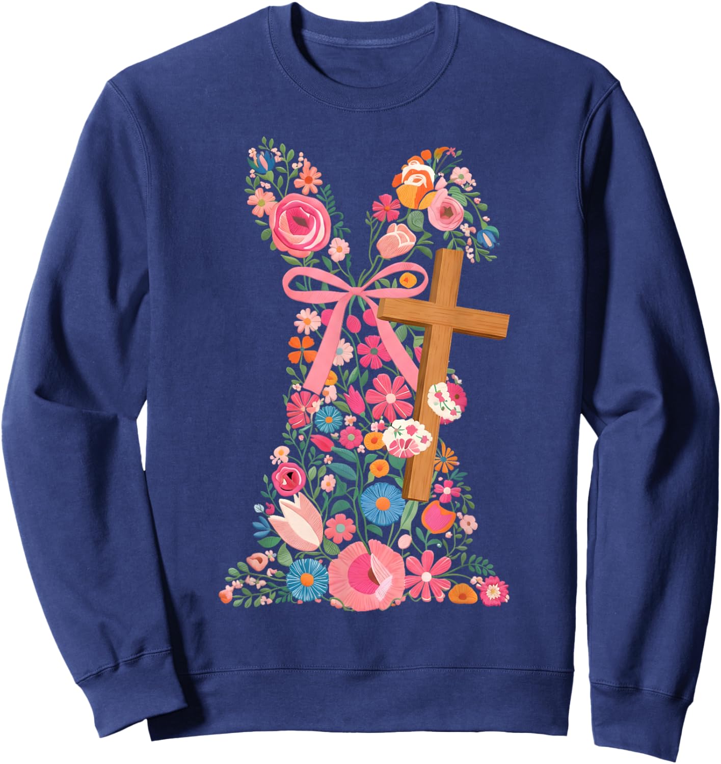 Floral Cross Easter Christian Faith Design Sweatshirt - Sweatshirt | Navy