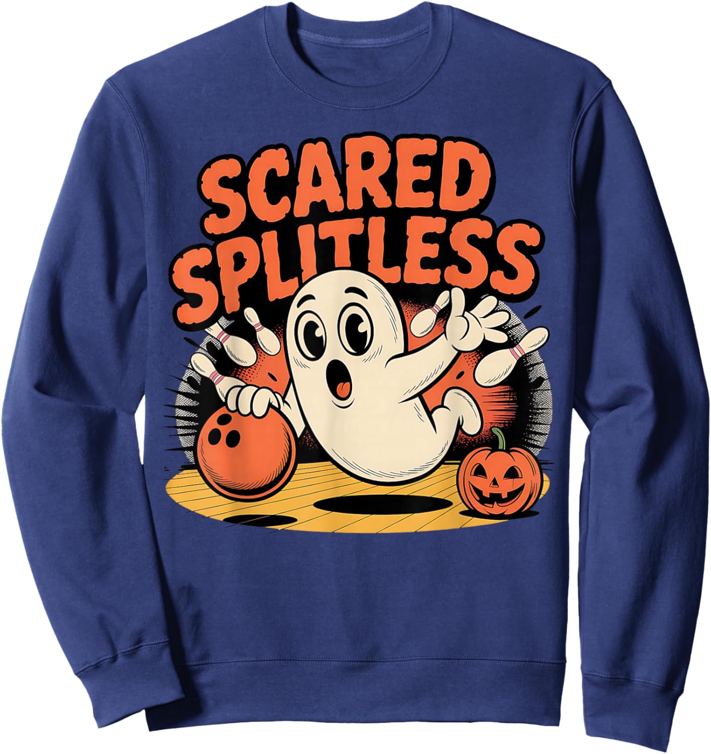 Scared Splitless Ghost Bowling Halloween Fun Design Sweatshirt - Sweatshirt | Navy