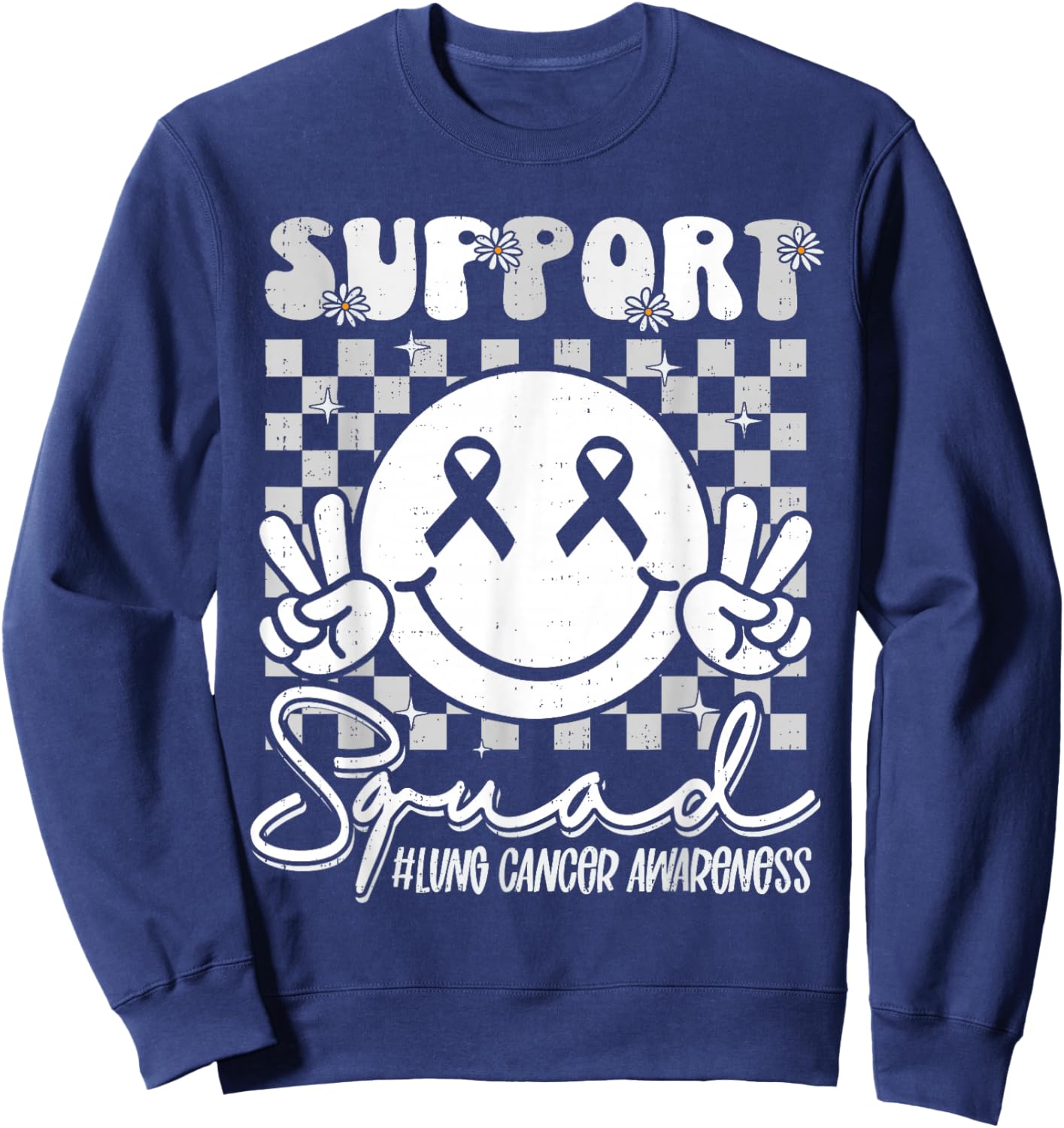 Support Lung Cancer Awareness Smile White Ribbon Girls Kids Sweatshirt - Sweatshirt | Navy