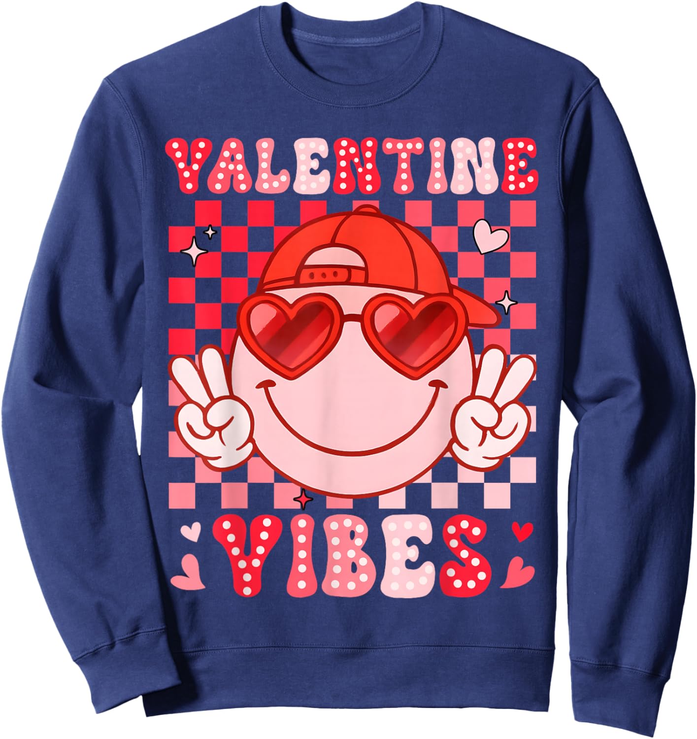 Valentine Vibes Groovy Smile Face Men Women Boy Girl Kids Sweatshirt - Sweatshirt | Navy
