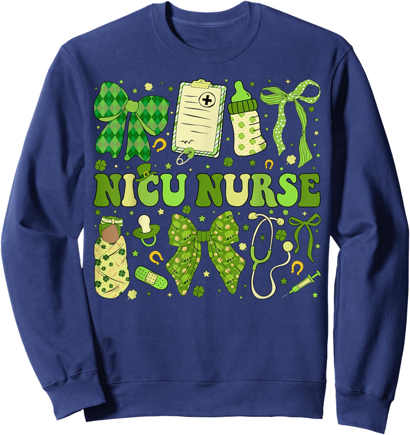 St Patricks NICU Nurse Neonatal Coquette Saint Patrick Sweatshirt - Sweatshirt | Navy