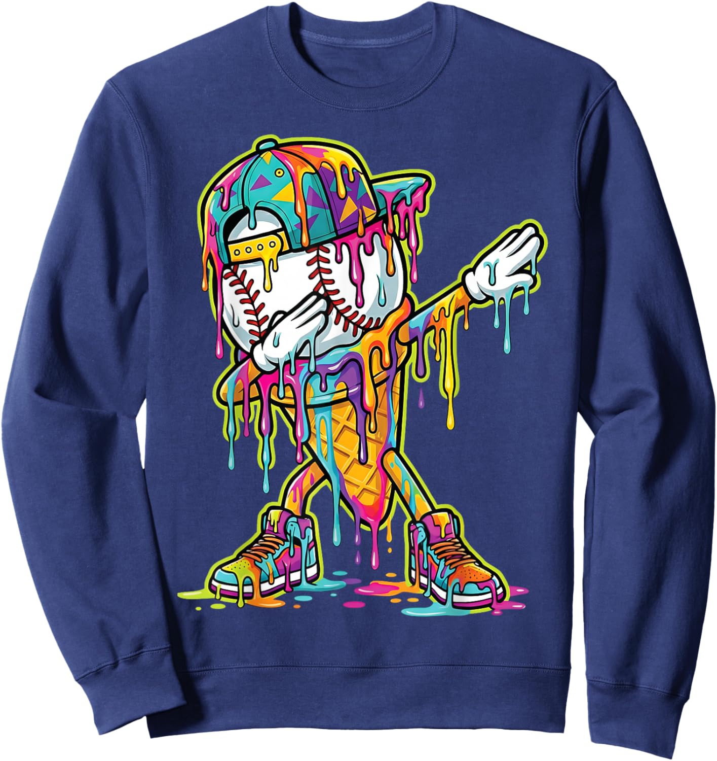 Baseball Ice Cream Dripping Dabbing Baseball Drip Sweatshirt - Sweatshirt | Navy