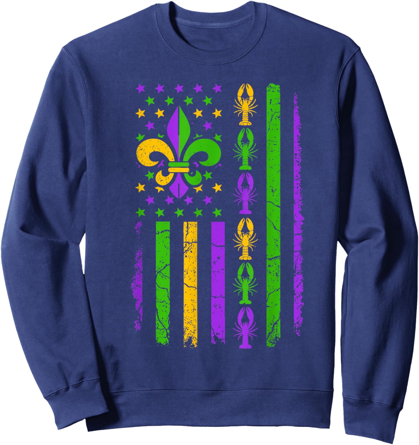 Carnival Mardi Gras USA American Flag Crawfish Parade Outfit Sweatshirt - Sweatshirt | Navy