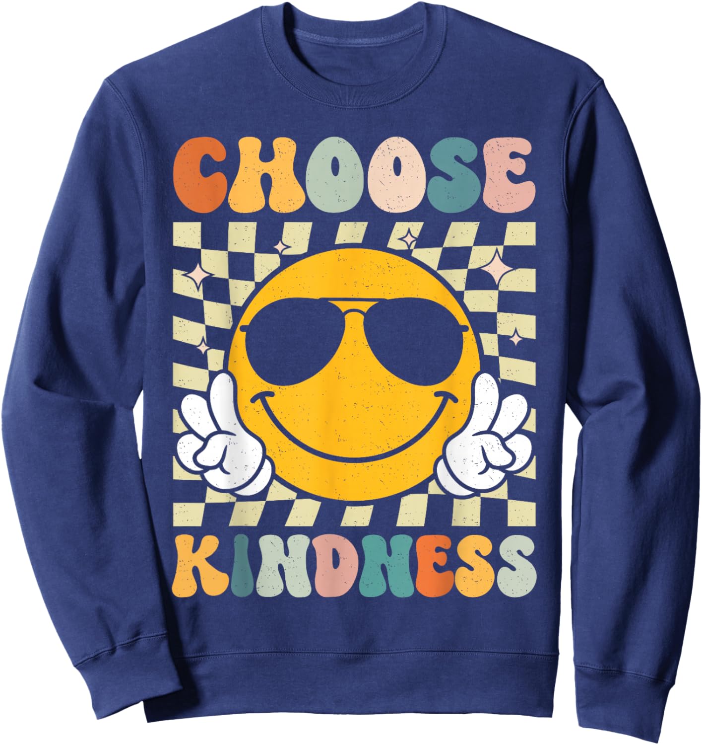 Choose Kindness Smile Face Groovy Be Kind Inspirational Kids Sweatshirt - Sweatshirt | Navy