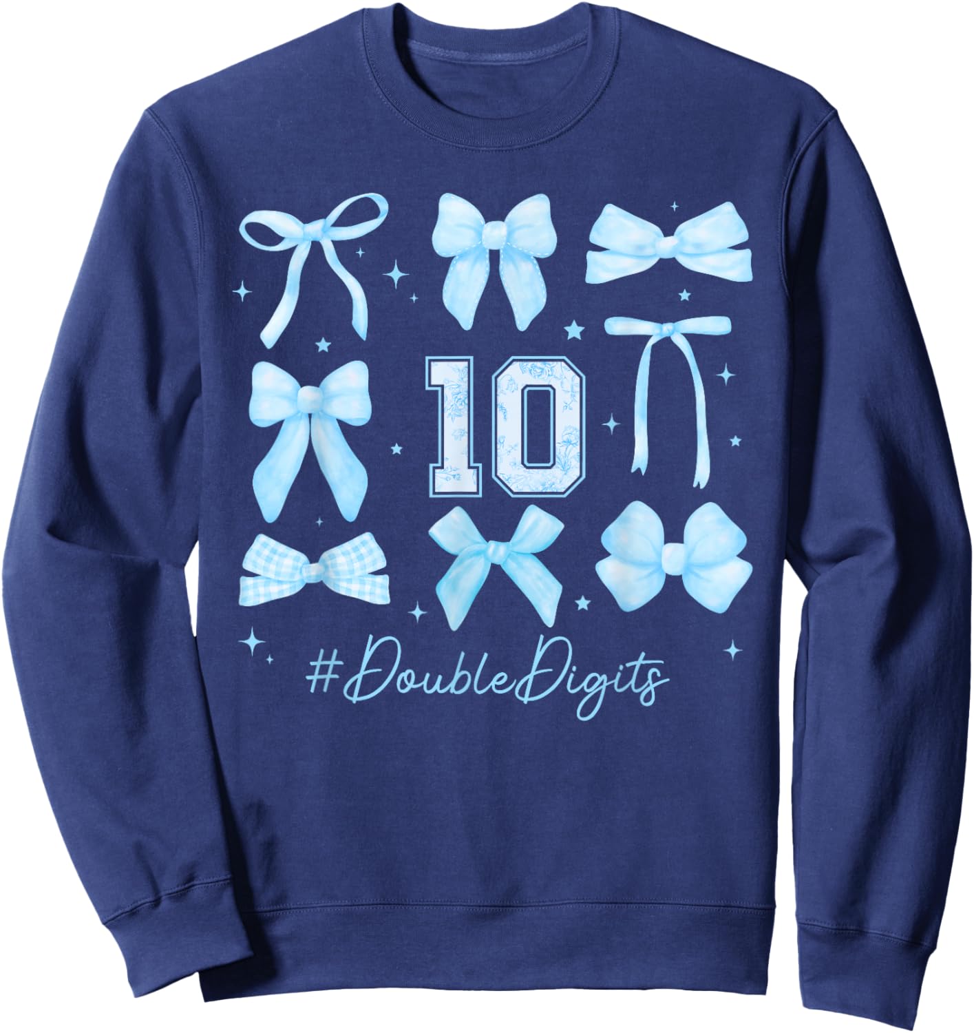 Double Digits Birthday Girl 10th Birthday Coquette Blue Bow Sweatshirt - Sweatshirt | Navy