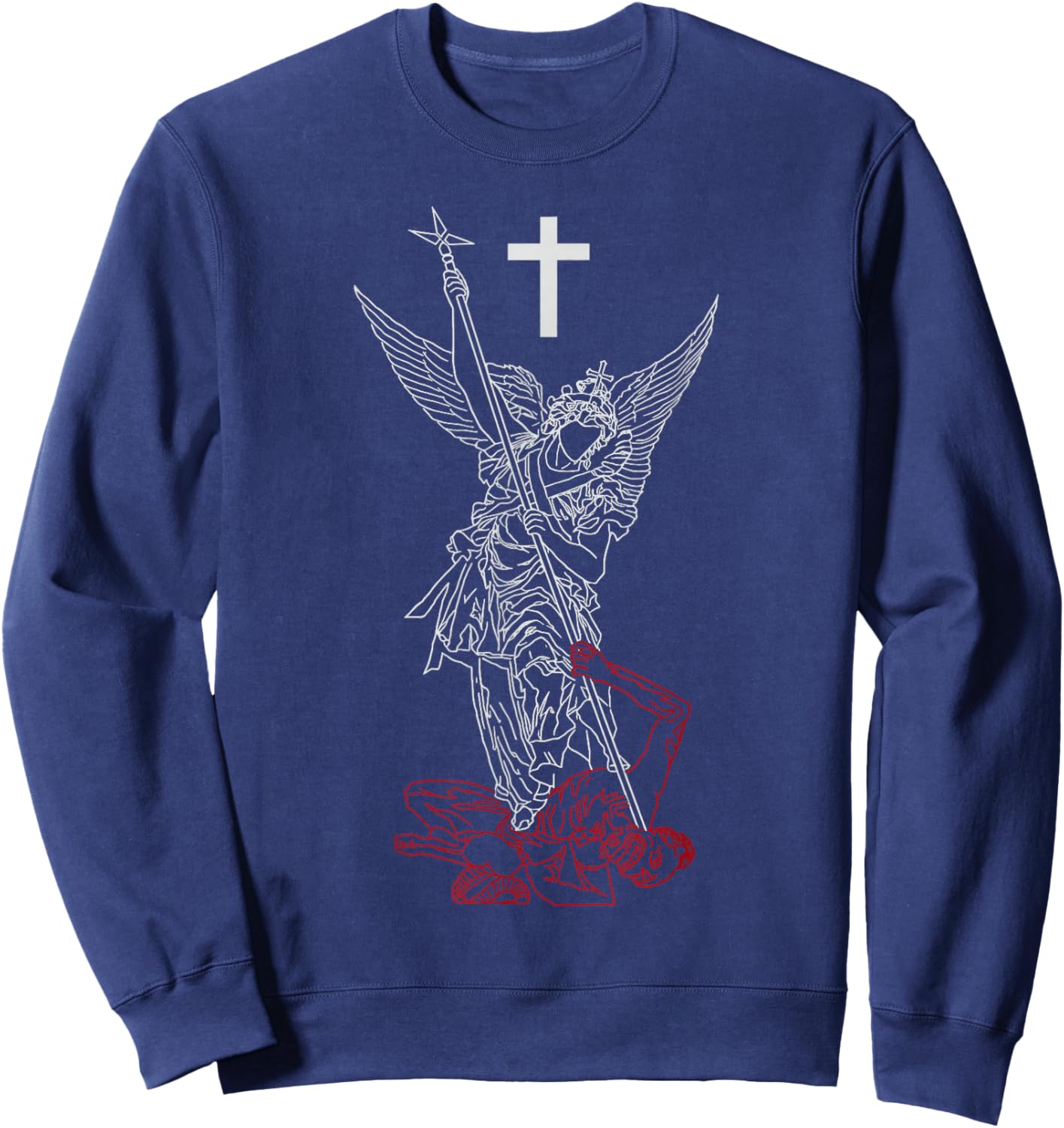 Saint Michael The Archangel Defeating Satan Warrior Faith Sweatshirt - Sweatshirt | Navy
