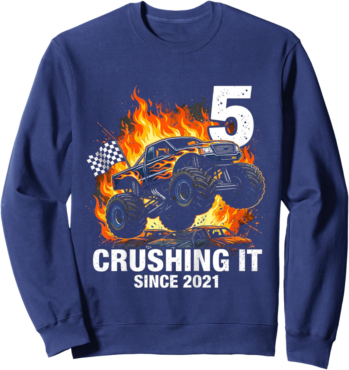 Kids 5th Birthday Truck Turning 5 Years Old Boy Born in 2021 Sweatshirt - Sweatshirt | Navy