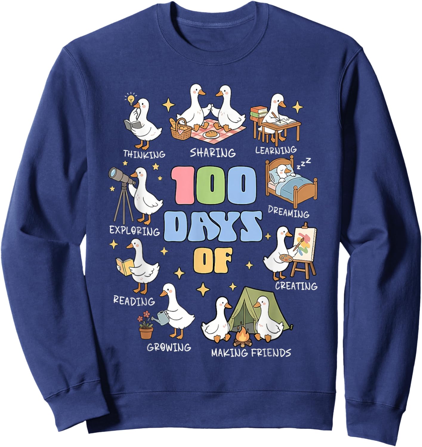 100 Days of Being A Silly Goose 100th Day of School Goose Sweatshirt - Sweatshirt | Navy