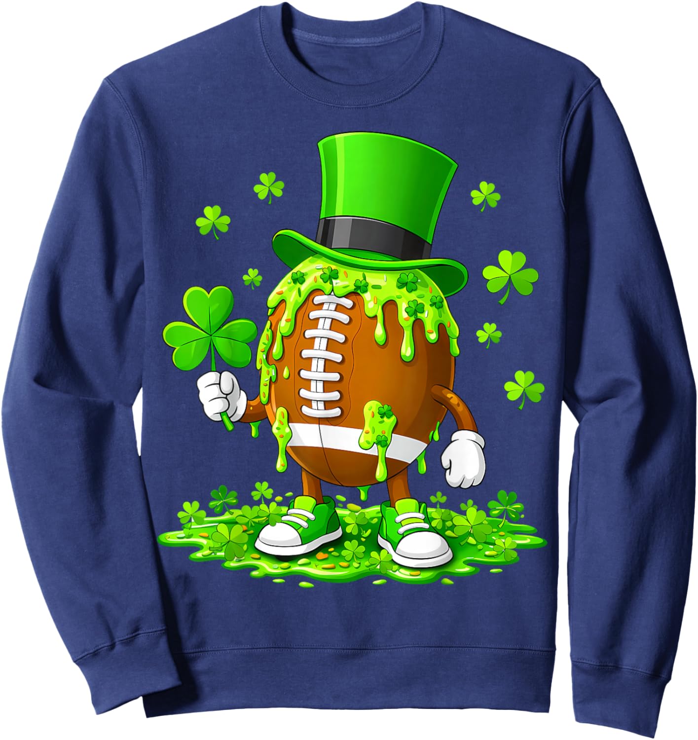 Boy Football St Patricks Day Drip Ice Cream Shamrock Men Kid Sweatshirt - Sweatshirt | Navy