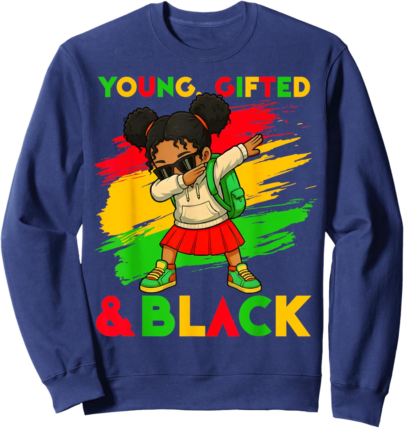 Black History Month Young Gifted & Black Cute Dabbing Girls Sweatshirt - Sweatshirt | Navy