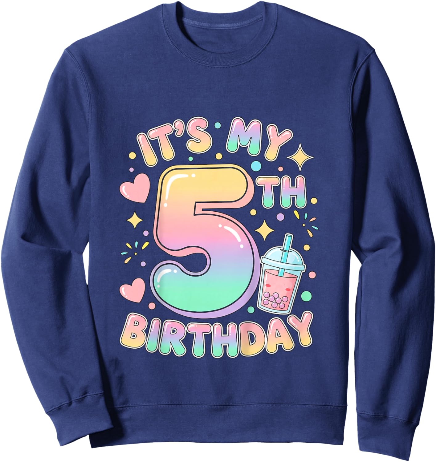 It's My 5th Birthday Bubble Boba Tea Party 5 Year Old Girl Sweatshirt - Sweatshirt | Navy