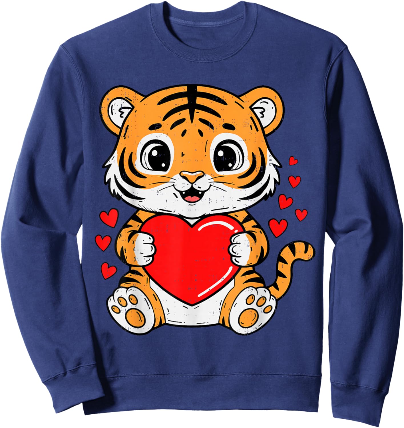 Cute Tiger Holding Heart Kawaii Valentines Day Men Women Kid Sweatshirt - Sweatshirt | Navy