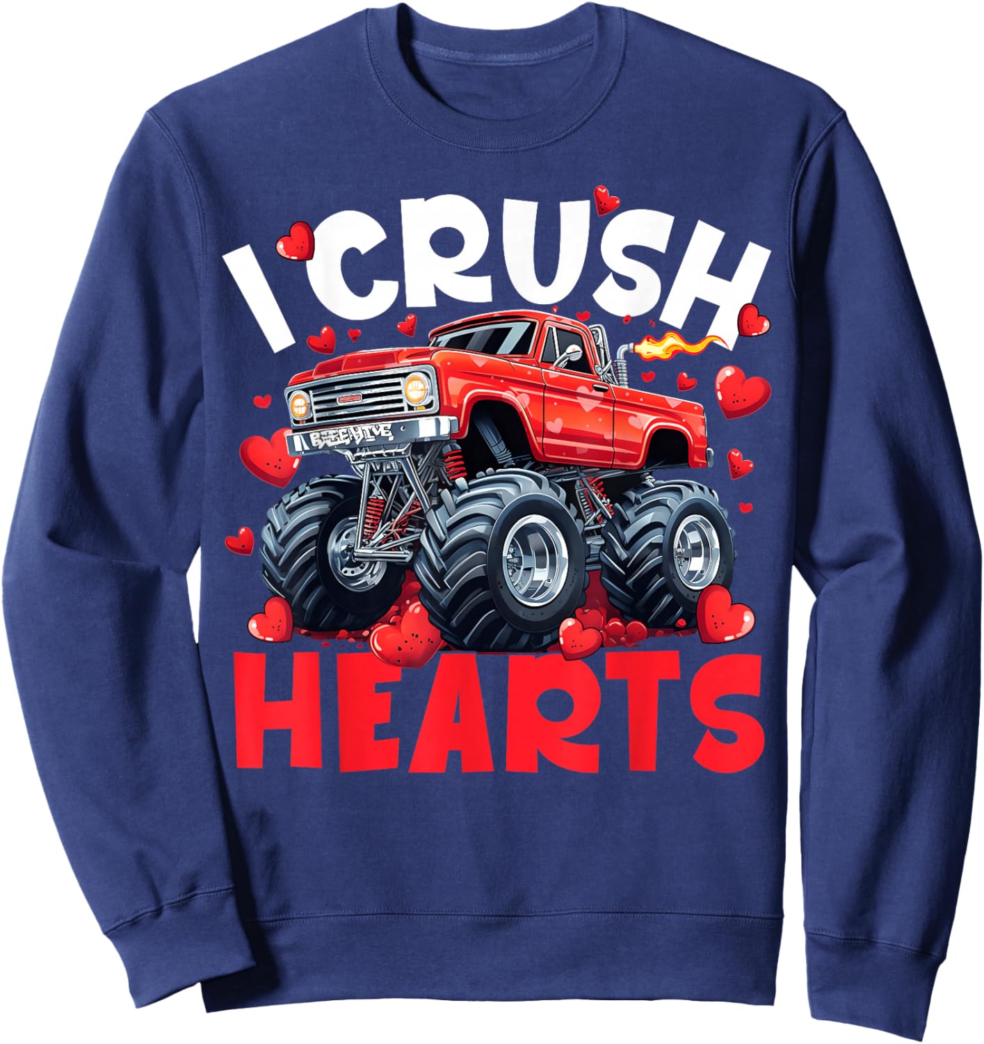I Crush Hearts Valentine Monster Truck Men Women Kid Sweatshirt - Sweatshirt | Navy