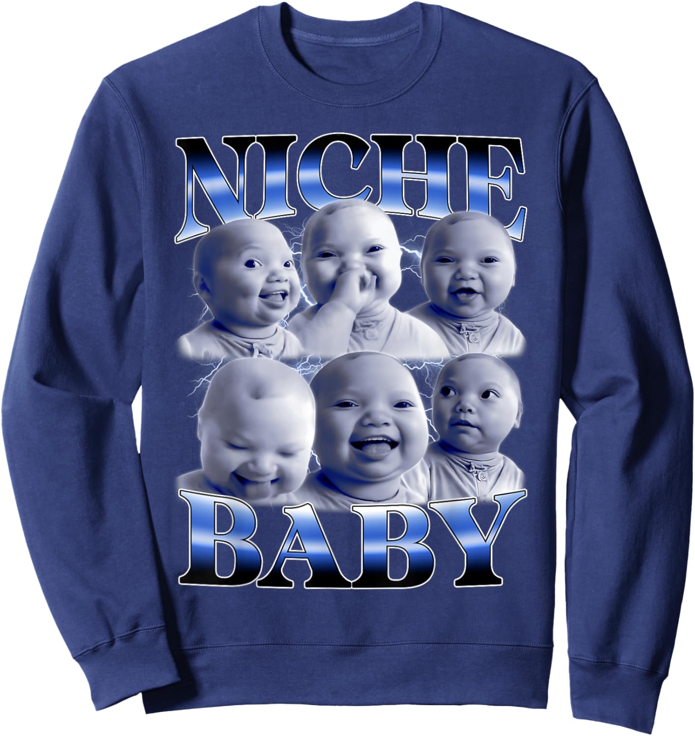Funny Niche Baby Holding Laugh Baby Ai Meme Bootleg Design Sweatshirt - Sweatshirt | Navy