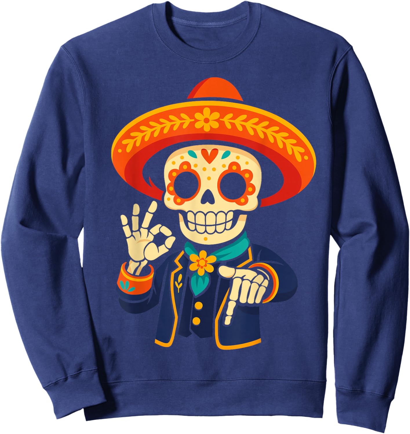 Day of Dead Sugar Funny Dia de Los Muertos 67 Hand Meme Sweatshirt - Sweatshirt | Navy