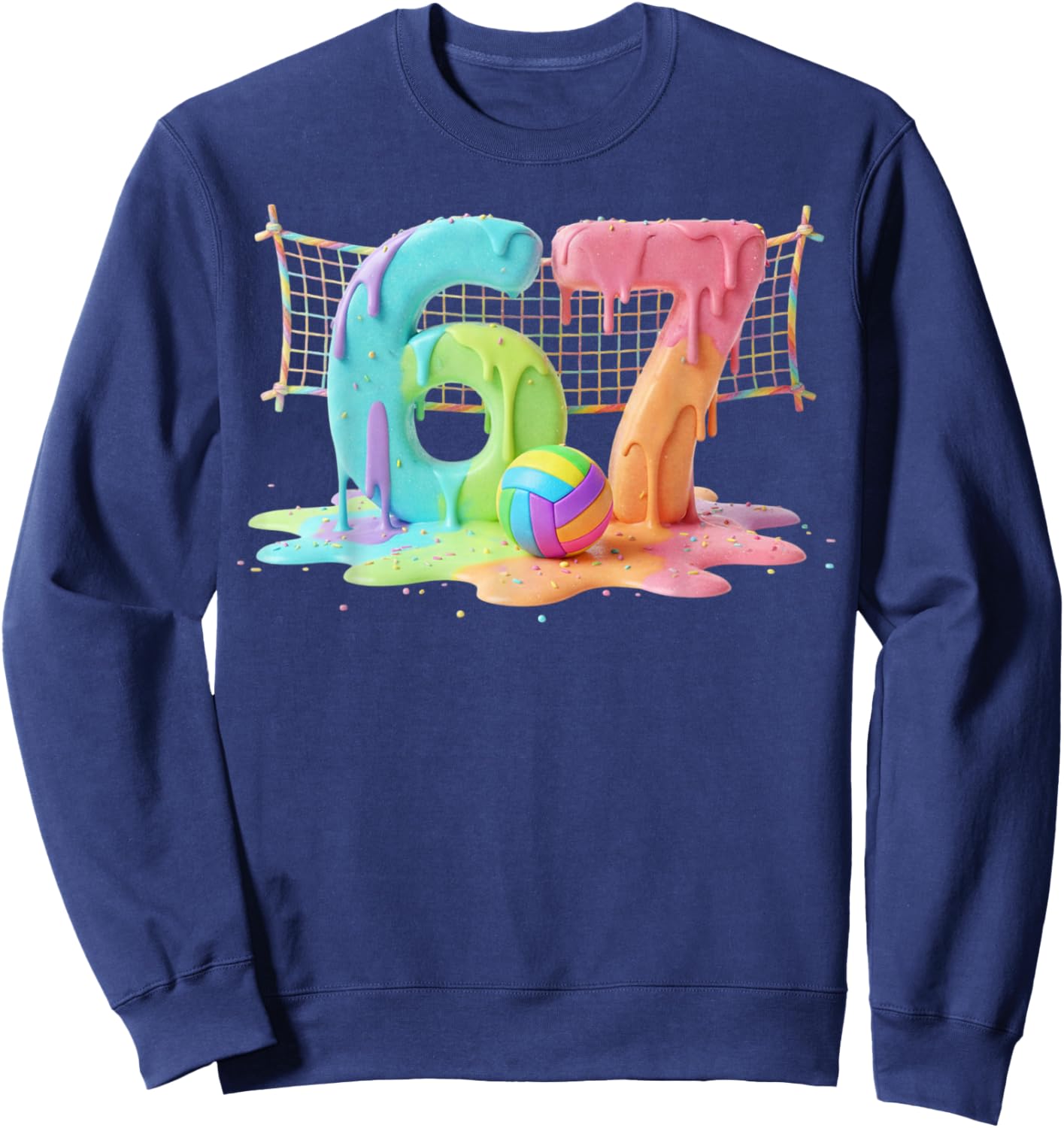 Kids Meme 67 Six 6 Seven 7 Icecream Drip Volleyball Net Shoe Sweatshirt - Sweatshirt | Navy