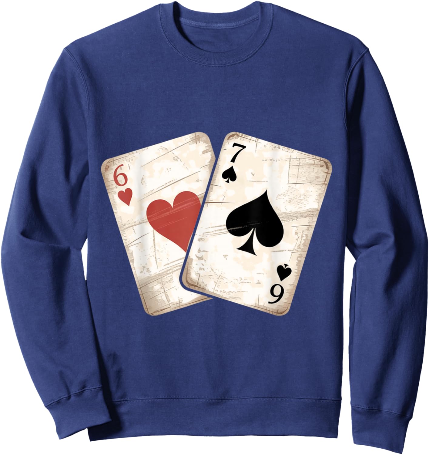 Six Seven Playing Cards Vintage 67 Funny Meme Classic Humor Sweatshirt - Sweatshirt | Navy