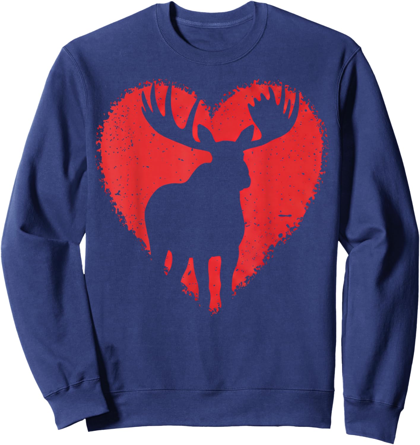 Moose Lover Valentines Day Cute Red Heart Wild Animal Sweatshirt - Sweatshirt | Navy