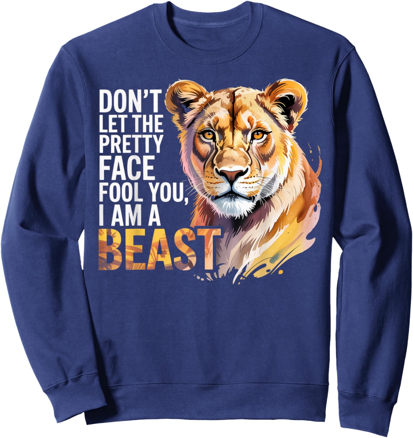 Pretty Face Lion Animal Lioness Women Lioness Sweatshirt - Sweatshirt | Navy