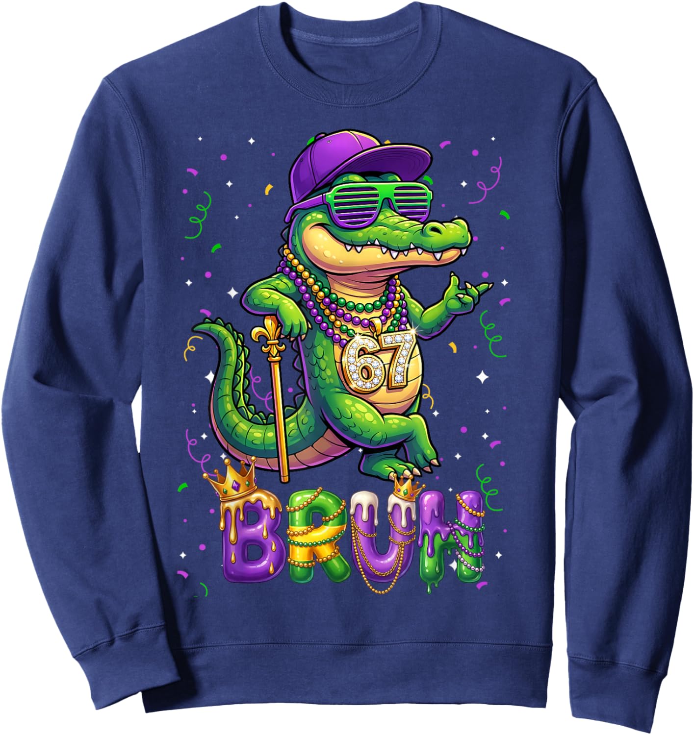 67 Mardi Gras Alligator Mardigator Six Seven Bruh Boys 6 7 Sweatshirt - Sweatshirt | Navy