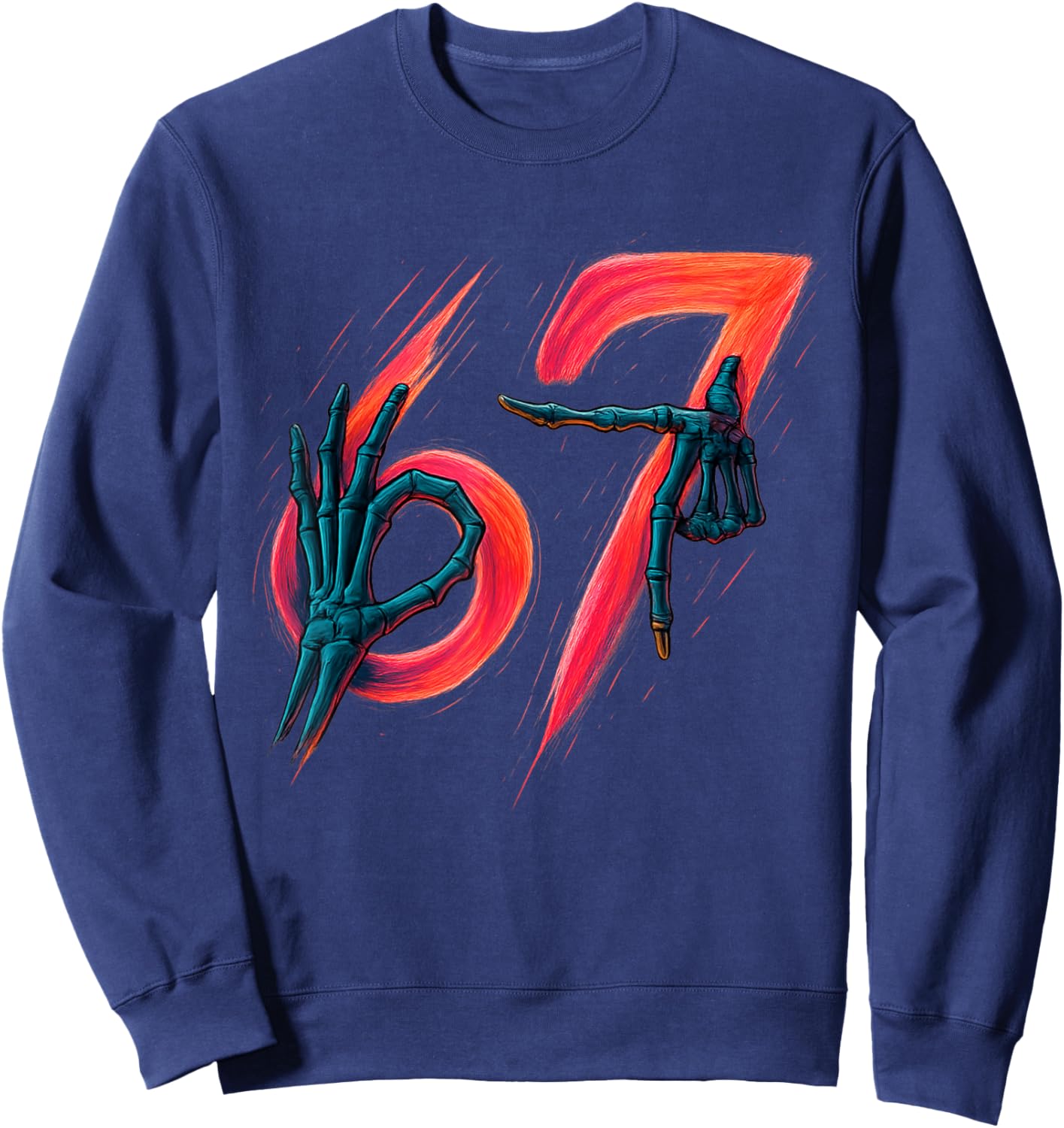 67 Meme Trendy Skeleton Halloween Funny Six Seven Gen Alpha Sweatshirt - Sweatshirt | Navy