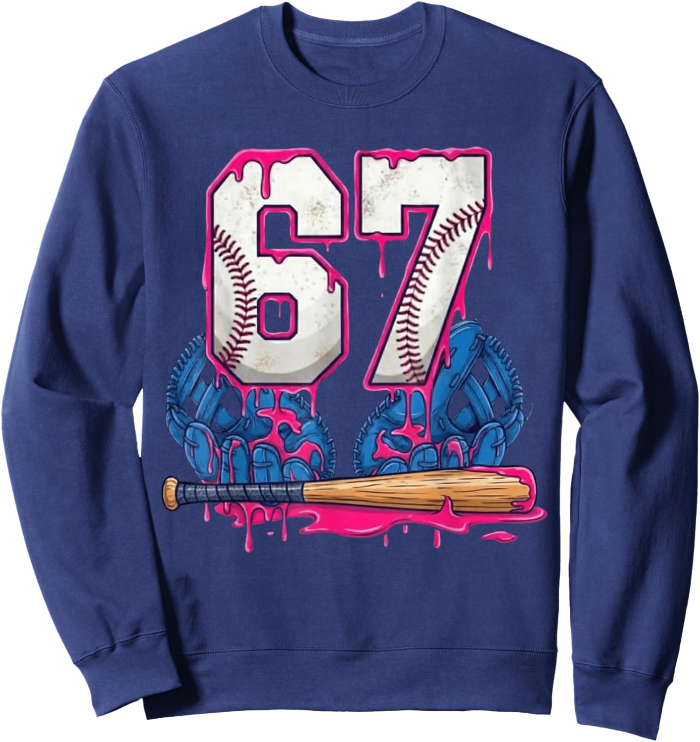 Baseball Drip 67 Meme Six Seven Funny 6-7 Gen Alpha Slang Sweatshirt - Sweatshirt | Navy