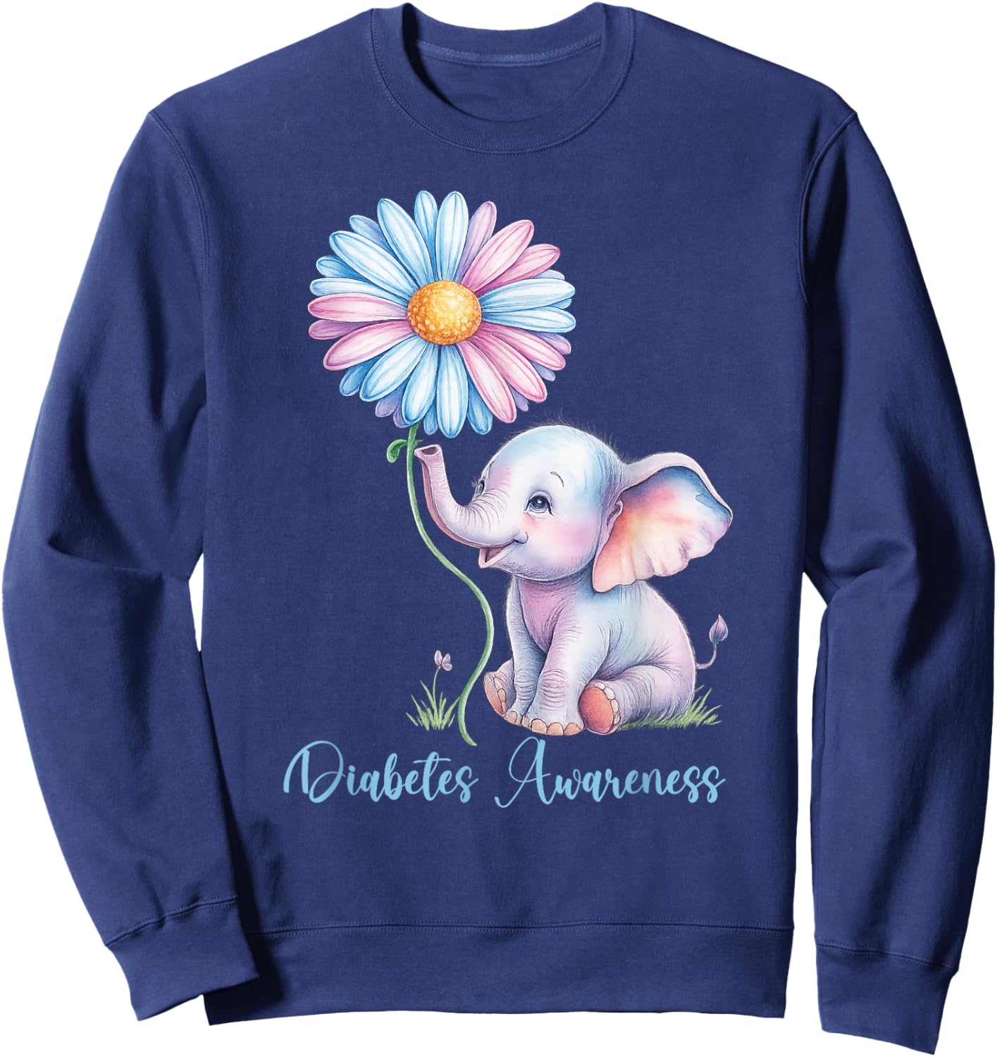 Elephants Sunflower Diabetes Awareness Month Sweatshirt - Sweatshirt | Navy
