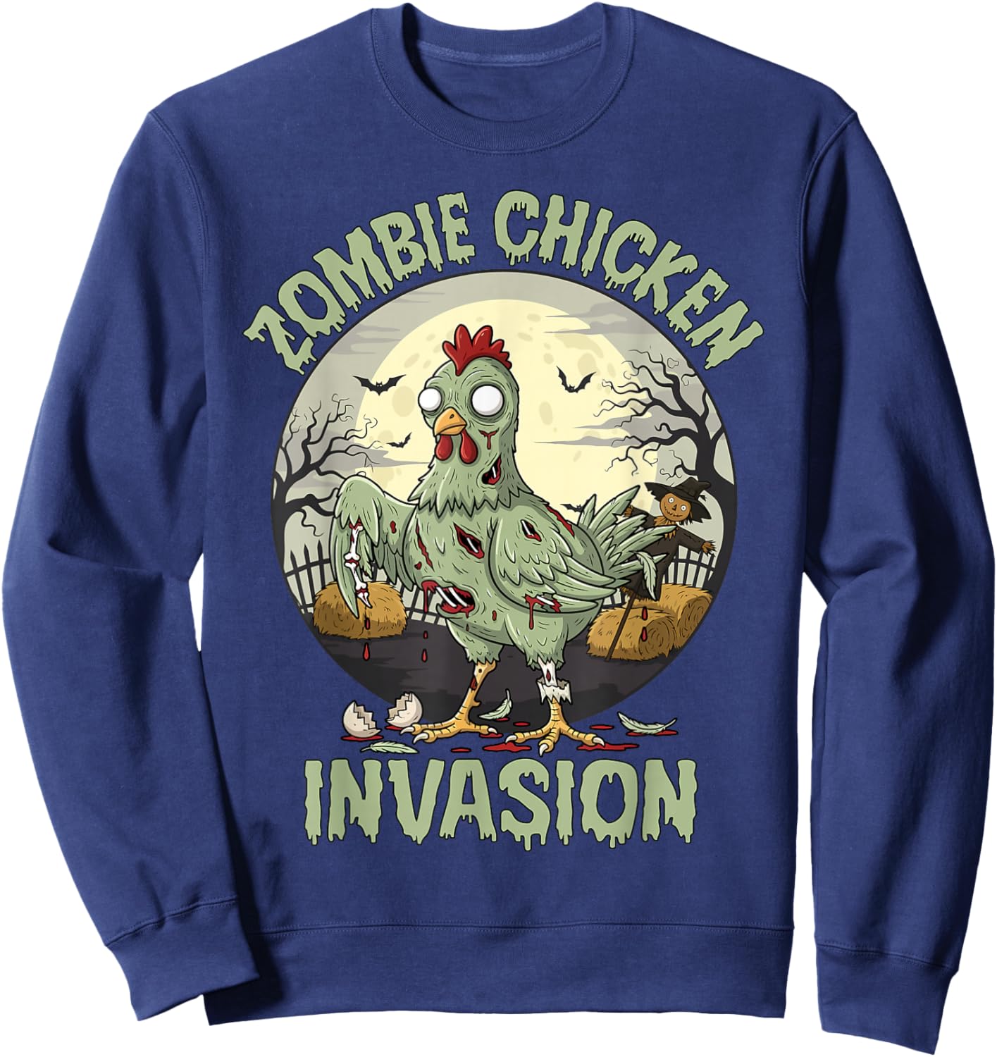 Zombie Chicken Invasion Funny Halloween Sweatshirt - Sweatshirt | Navy