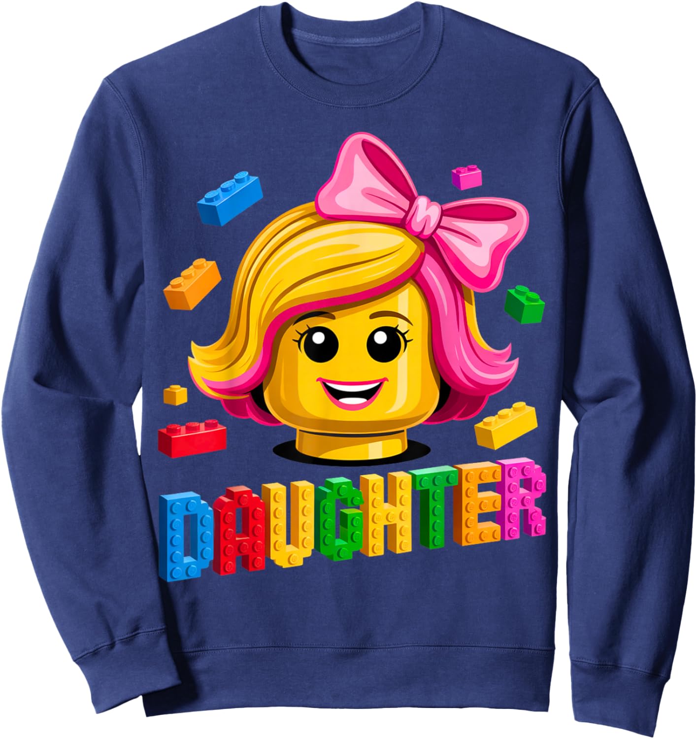Family Daughter Master Builder Building Brick Blocks Kids Sweatshirt - Sweatshirt | Navy