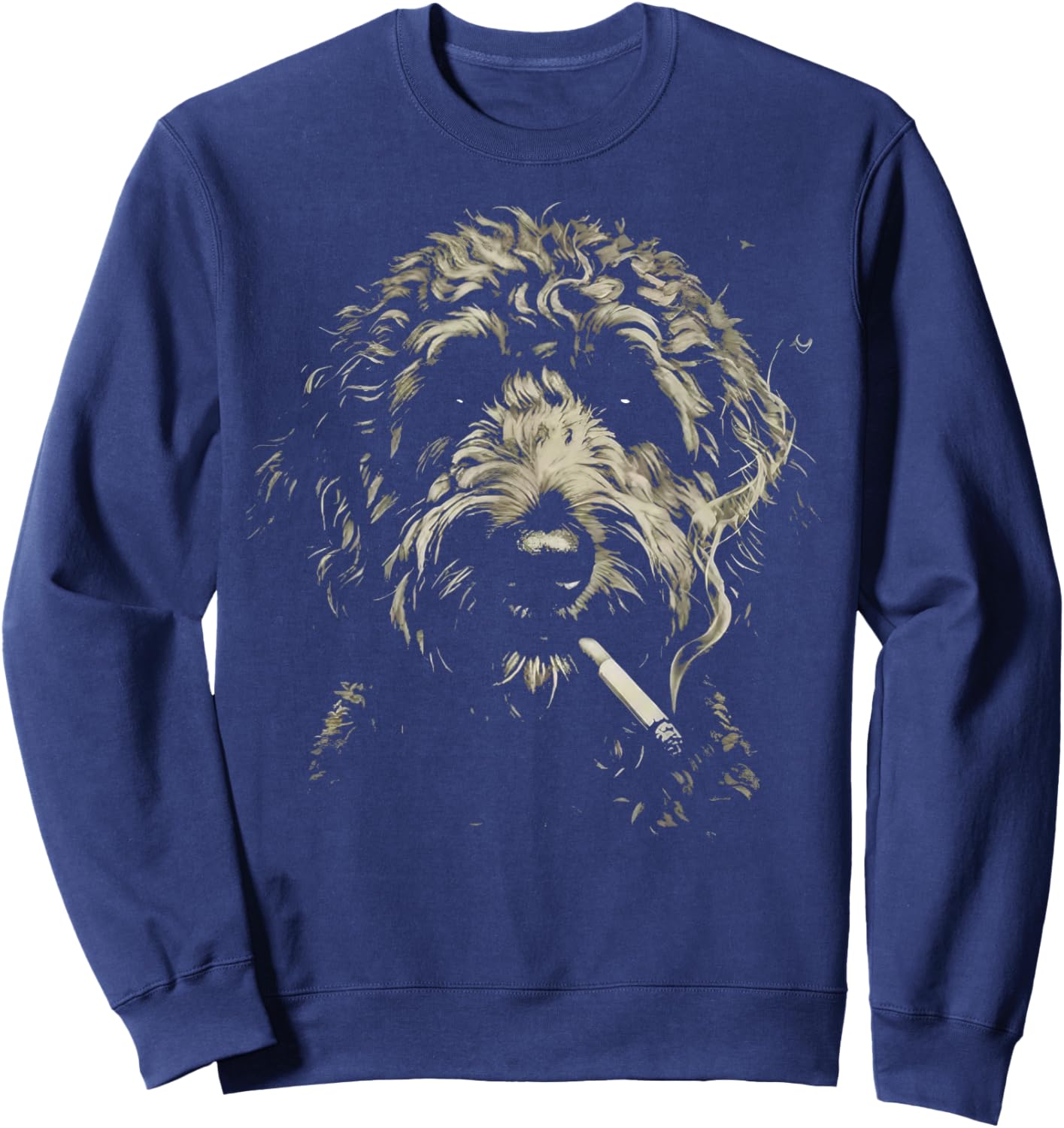 Smoking Dog Meme Funny Goldendoodle Smoking Meme Vintage Y2K Sweatshirt - Sweatshirt | Navy