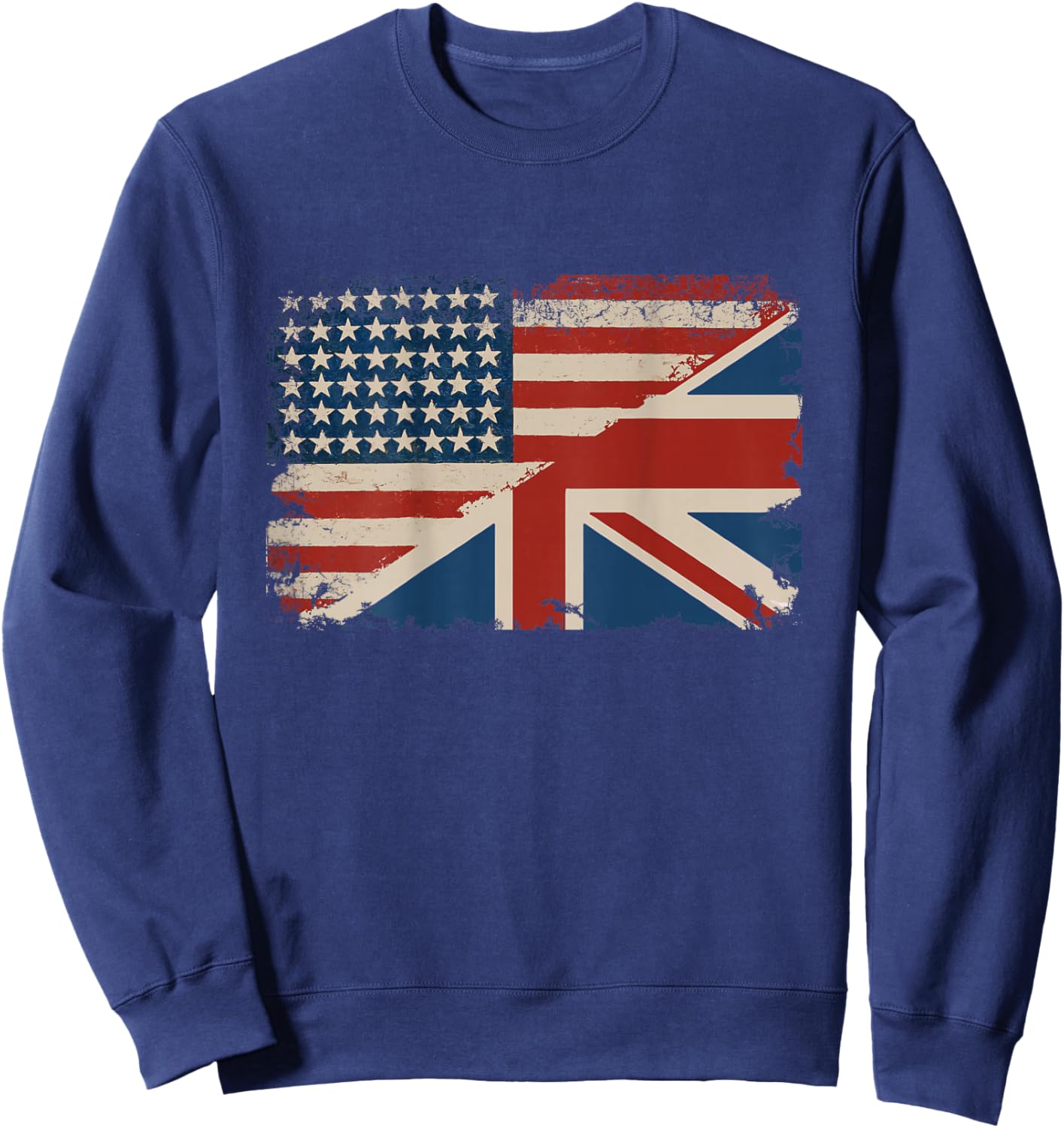 British American Flag Print on Back Great Britain Union Jack Sweatshirt - Sweatshirt | Navy