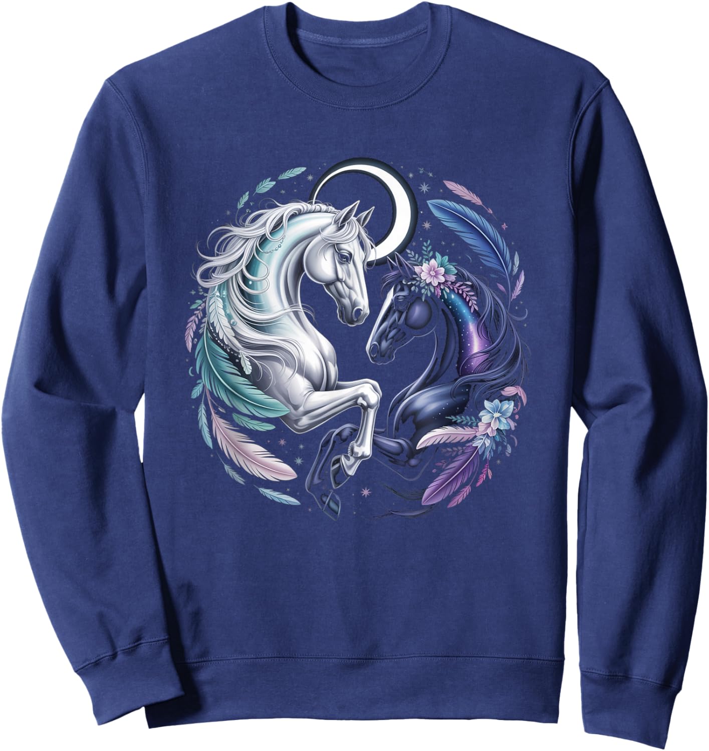 Celestial Horses Moonlight Harmony Fantasy Art Sweatshirt - Sweatshirt | Navy