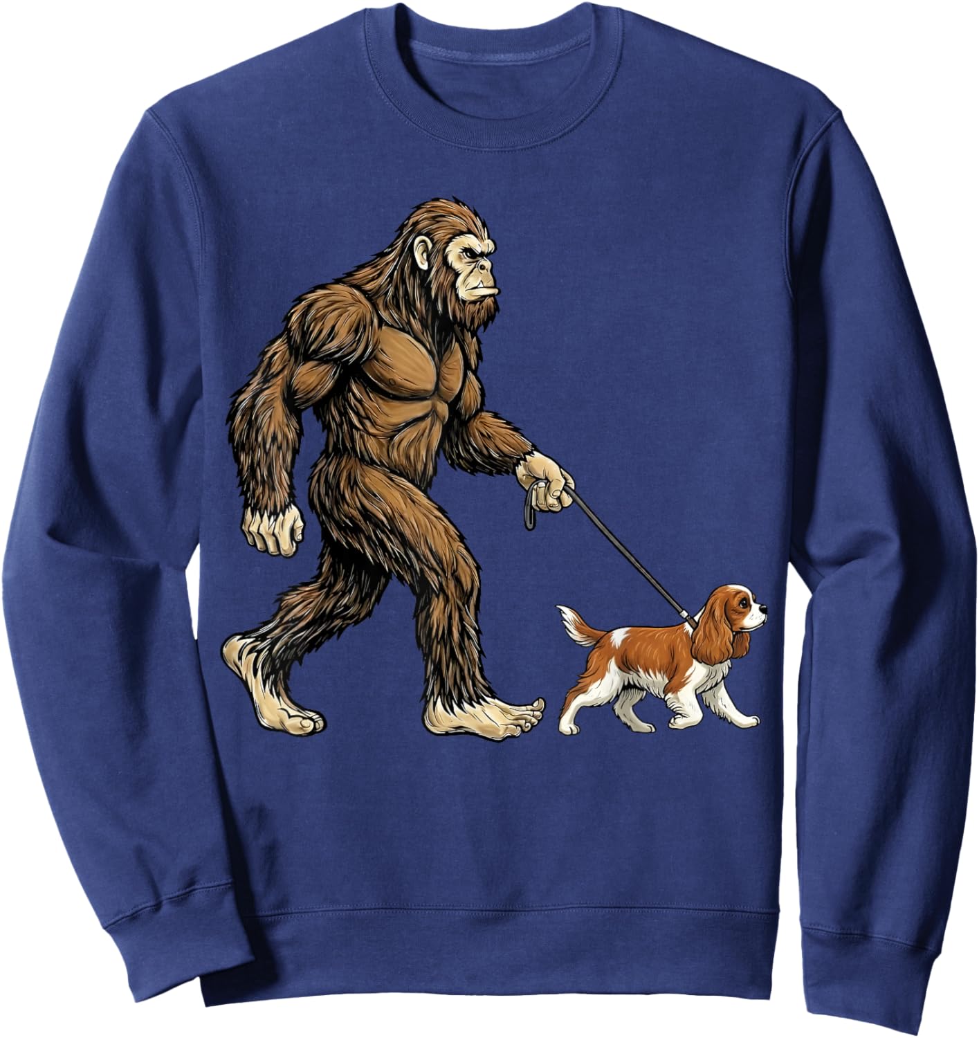 Bigfoot Walking Cavalier Spaniel Dog Funny Sasquatch Sweatshirt - Sweatshirt | Navy