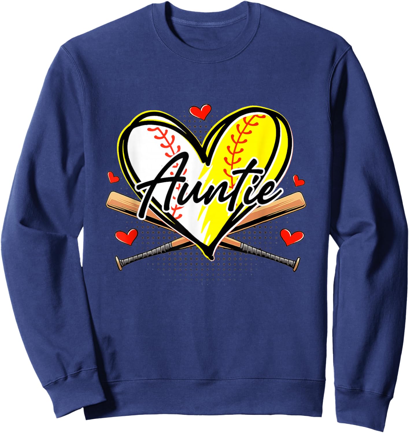 Baseball Softball Heart Ball Auntie Player Sweatshirt - Sweatshirt | Navy