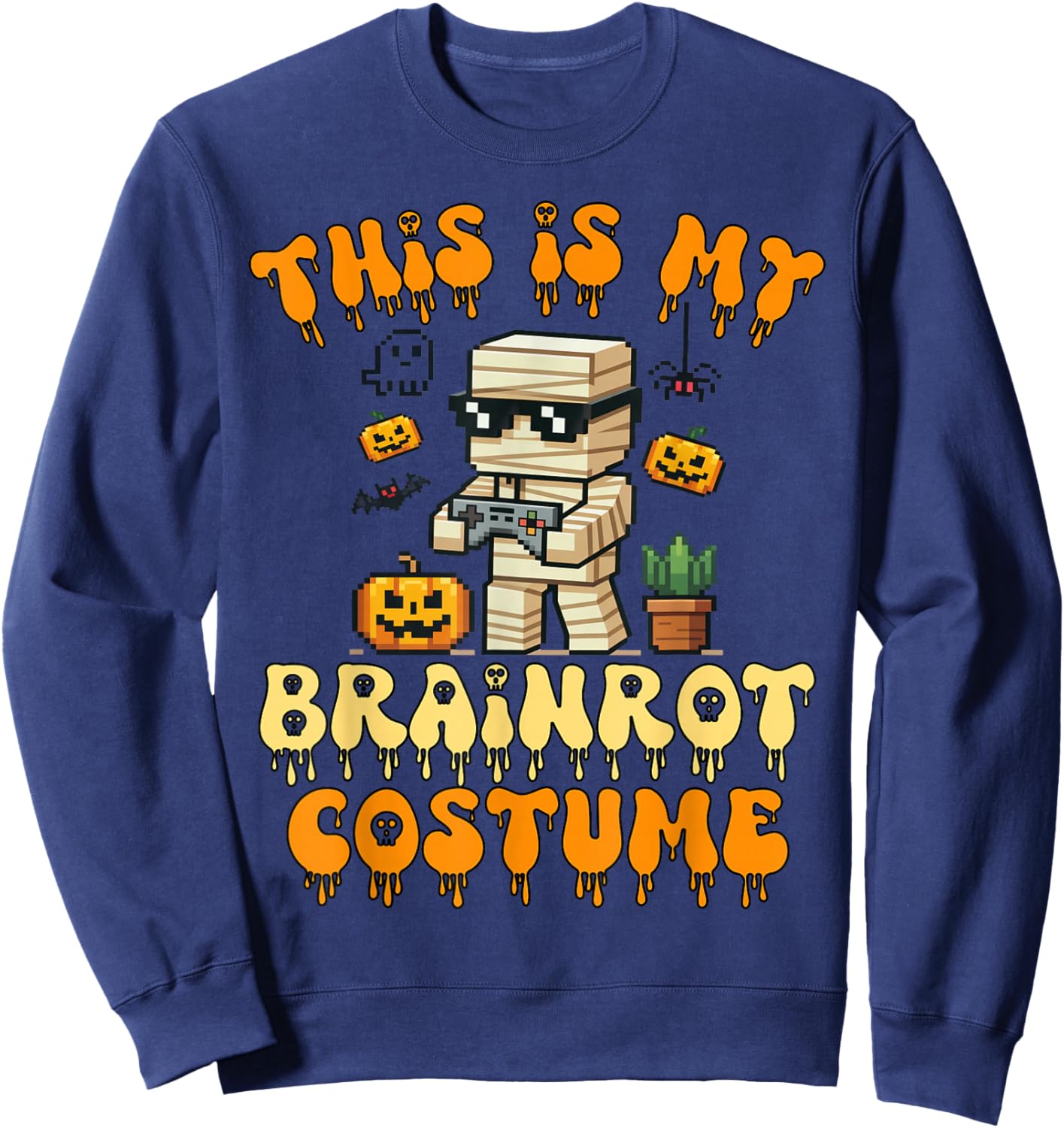 Brain Rot Halloween Costume Shirt Kids Zombie Brainrot Gamer Sweatshirt - Sweatshirt | Navy