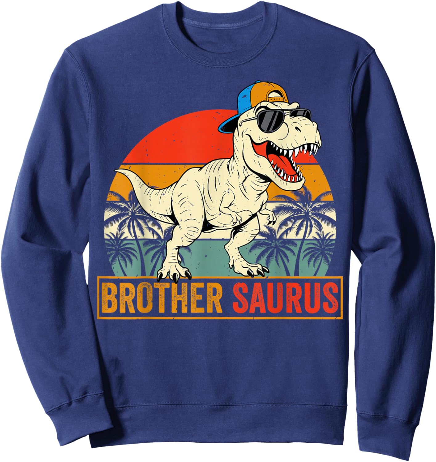 Brother Saurus T-Rex Retro Dinosaur Lover Sweatshirt - Sweatshirt | Navy