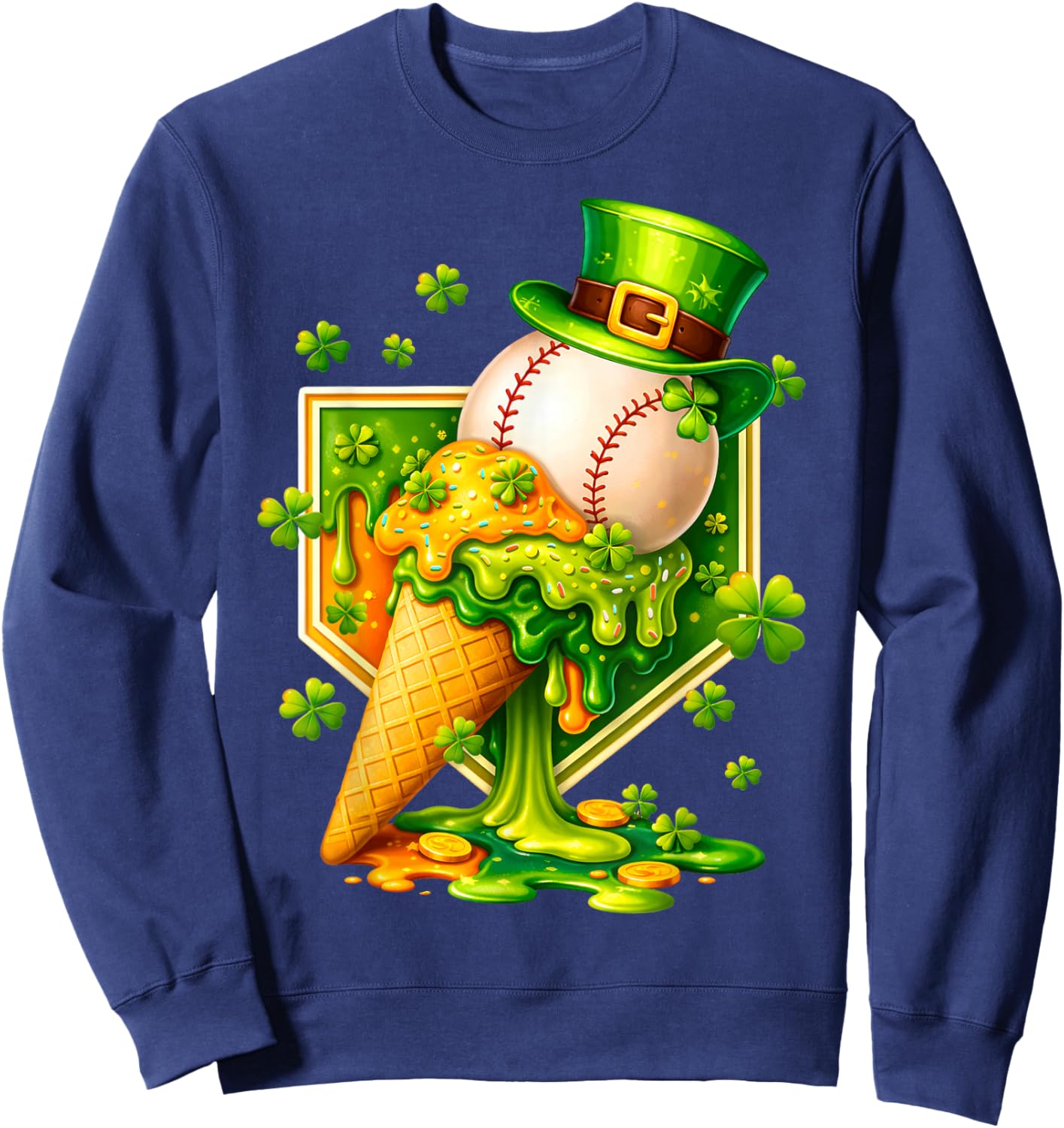 Drip Ice Cream St Patricks Day Baseball Shamrock Kids Boys Sweatshirt - Sweatshirt | Navy