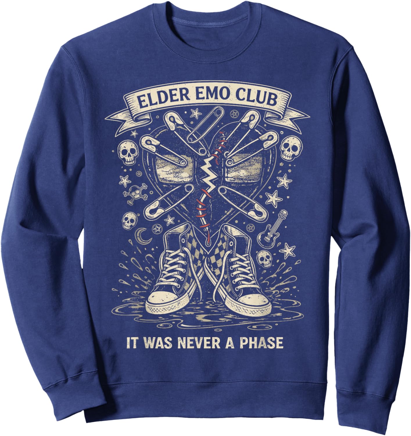 Elder Emo Club Broken Heart Punk Rock Sweatshirt - Sweatshirt | Navy