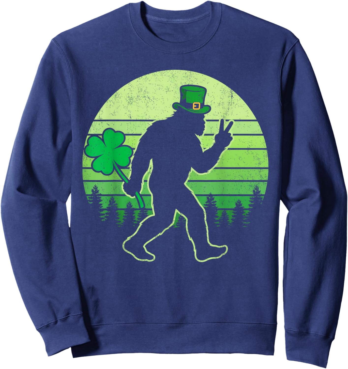 Funny Men St Patricks Day Bigfoot Shamrock Men Women Kids Sweatshirt - Sweatshirt | Navy