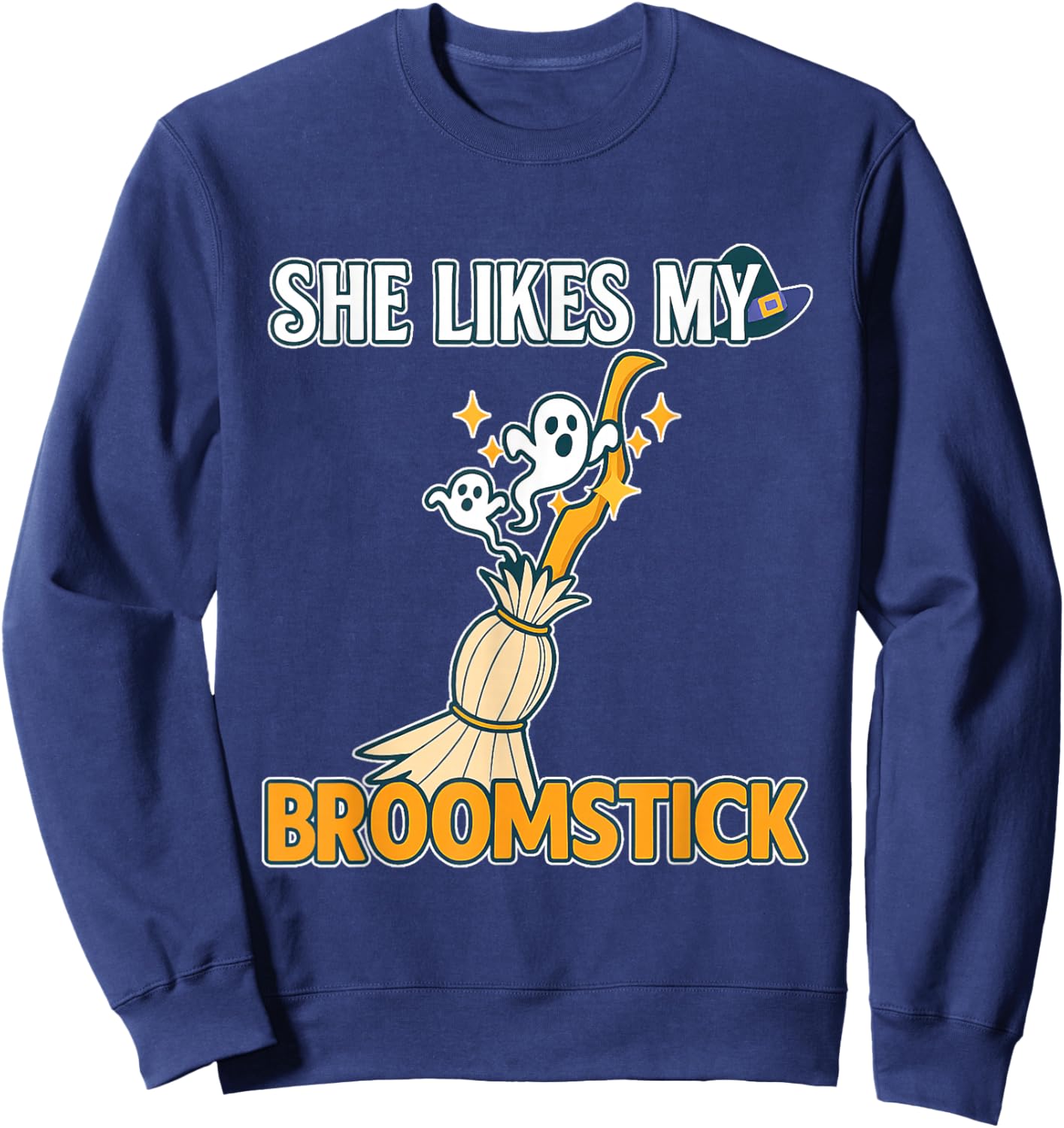 She Likes My Broomstick He Likes My Pumpkins Funny Couple Sweatshirt - Sweatshirt | Navy