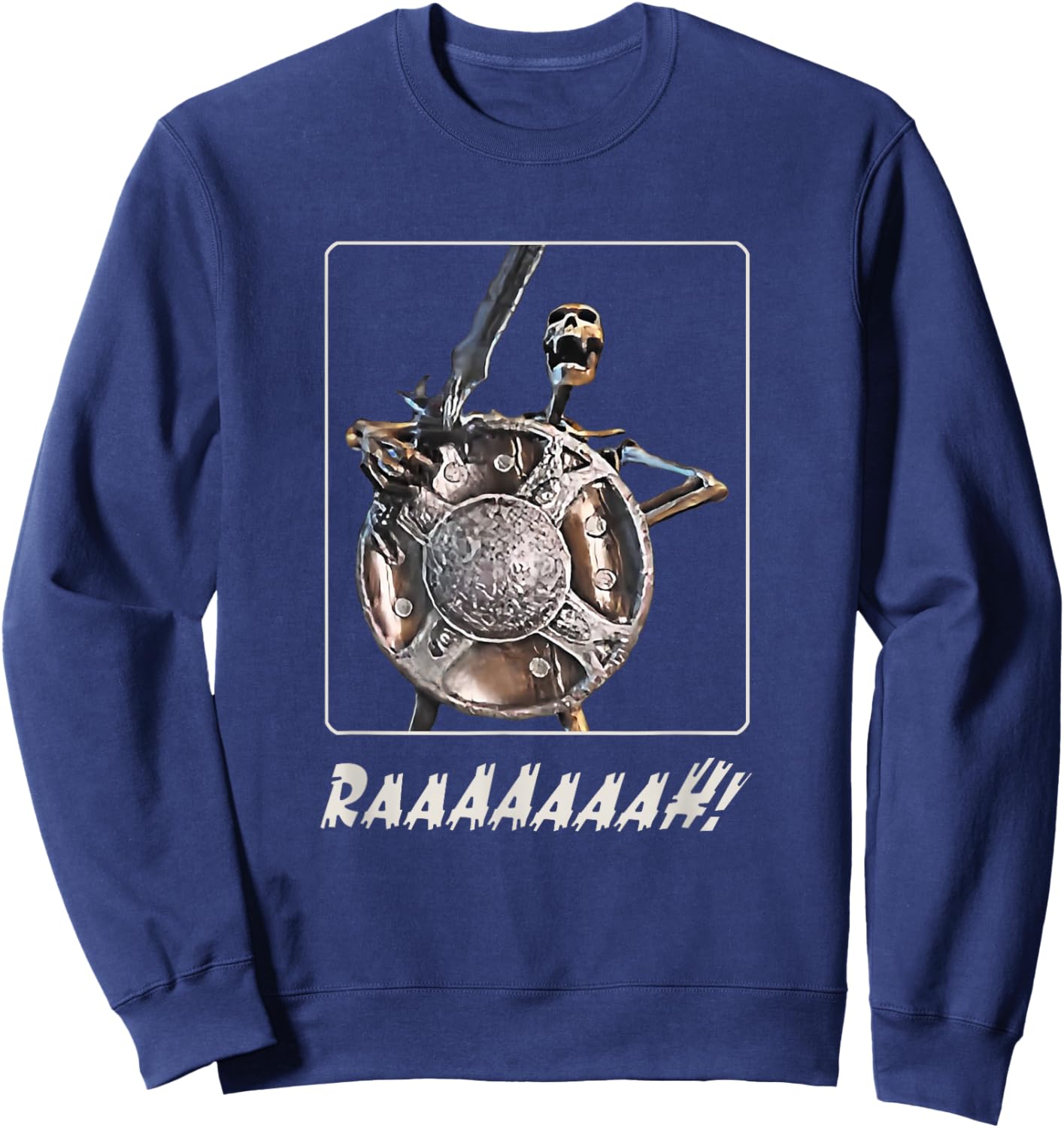 Skeleton Banging Shield Funny Meme Sweatshirt - Sweatshirt | Navy