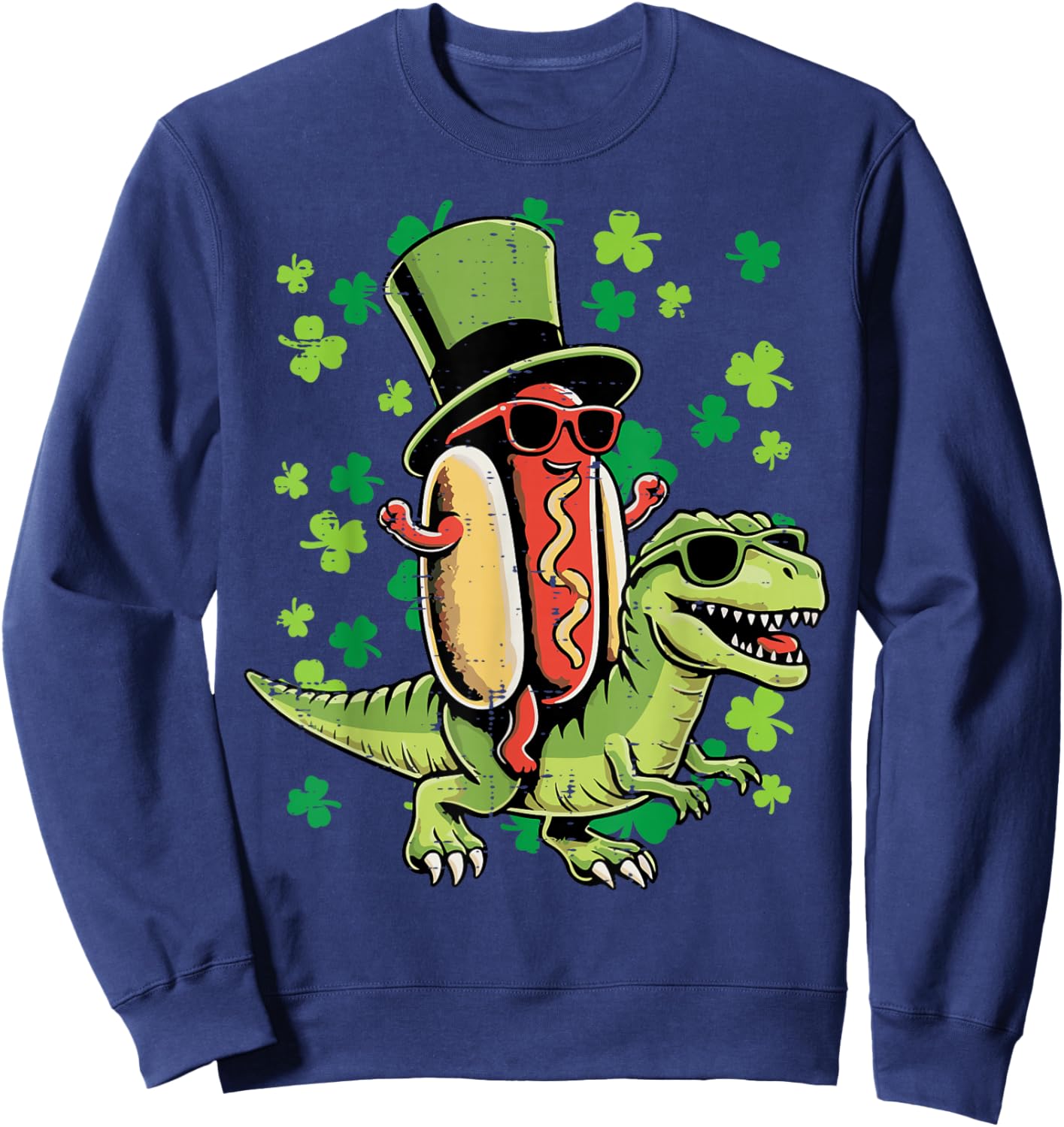 St Patricks Day Hotdog Trex Dino Toddler Boys Kids Youth Sweatshirt - Sweatshirt | Navy