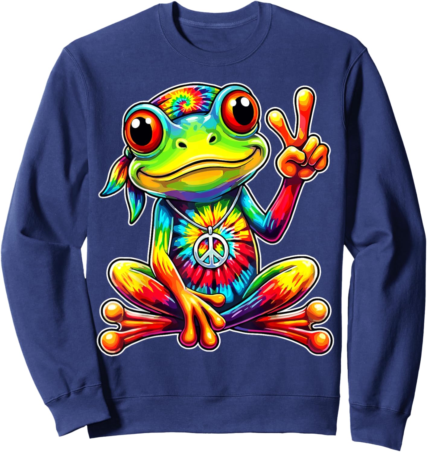 Tie Dye Frog Peace Sign Hippie Sweatshirt - Sweatshirt | Navy