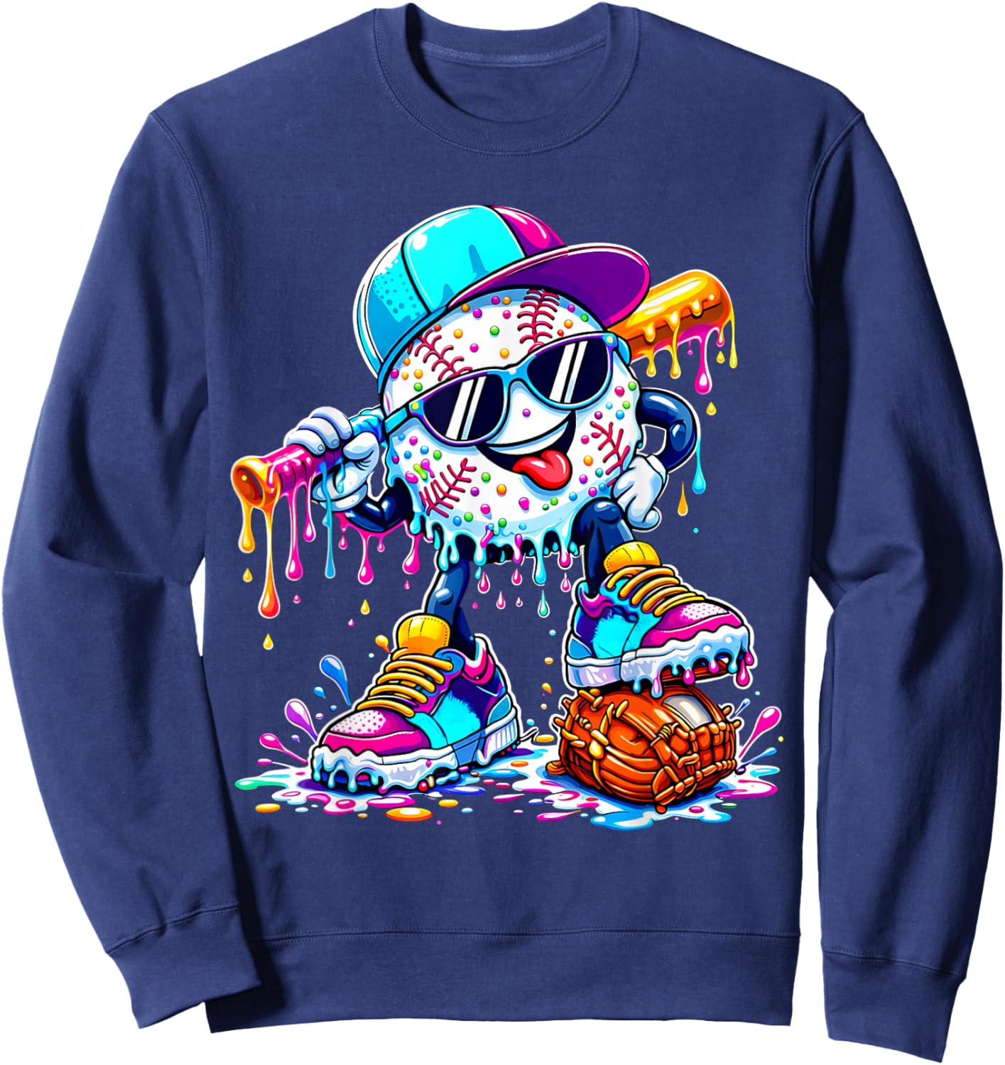 Dripping Drip Ice Cream Baseball Apparel Youth Kids Boys Sweatshirt - Sweatshirt | Navy
