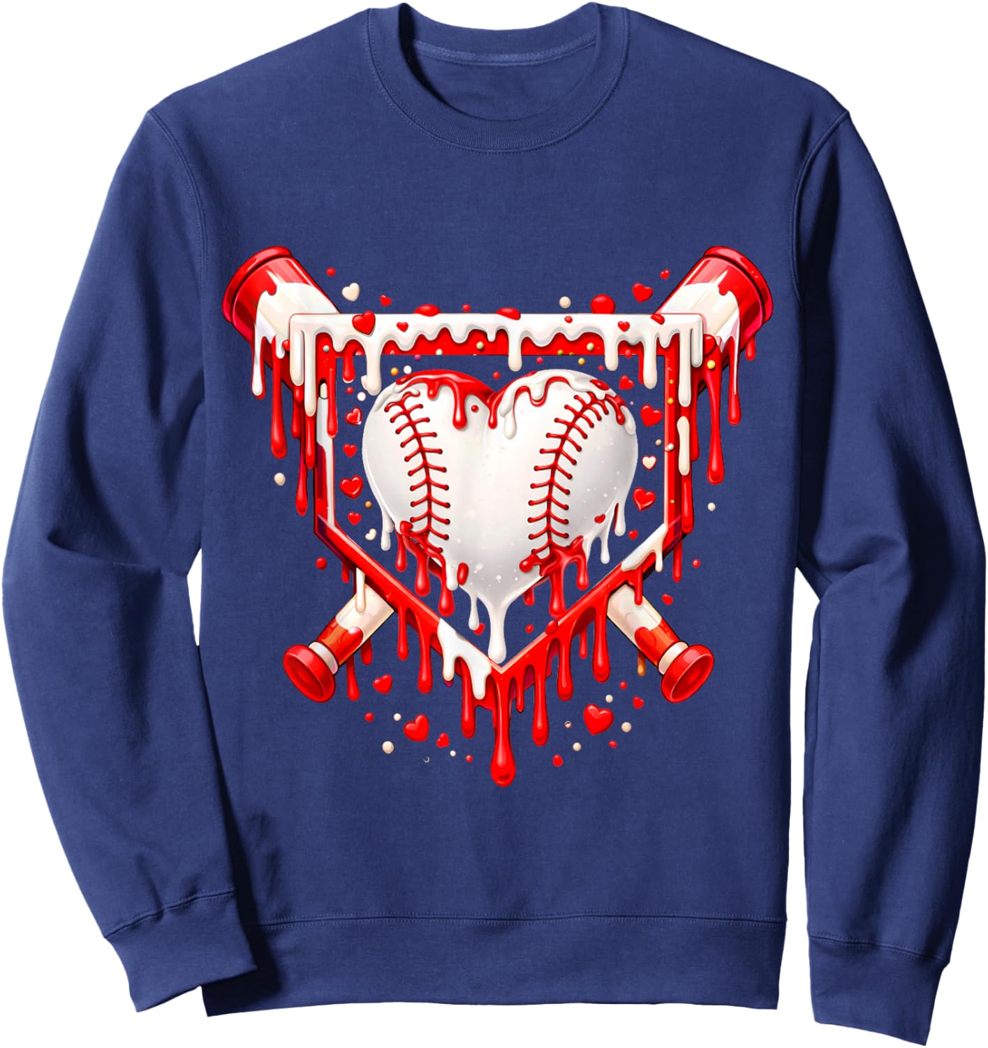 Funny Heart Baseball Drip Ice Cream Valentines Day Boys Kids Sweatshirt - Sweatshirt | Navy