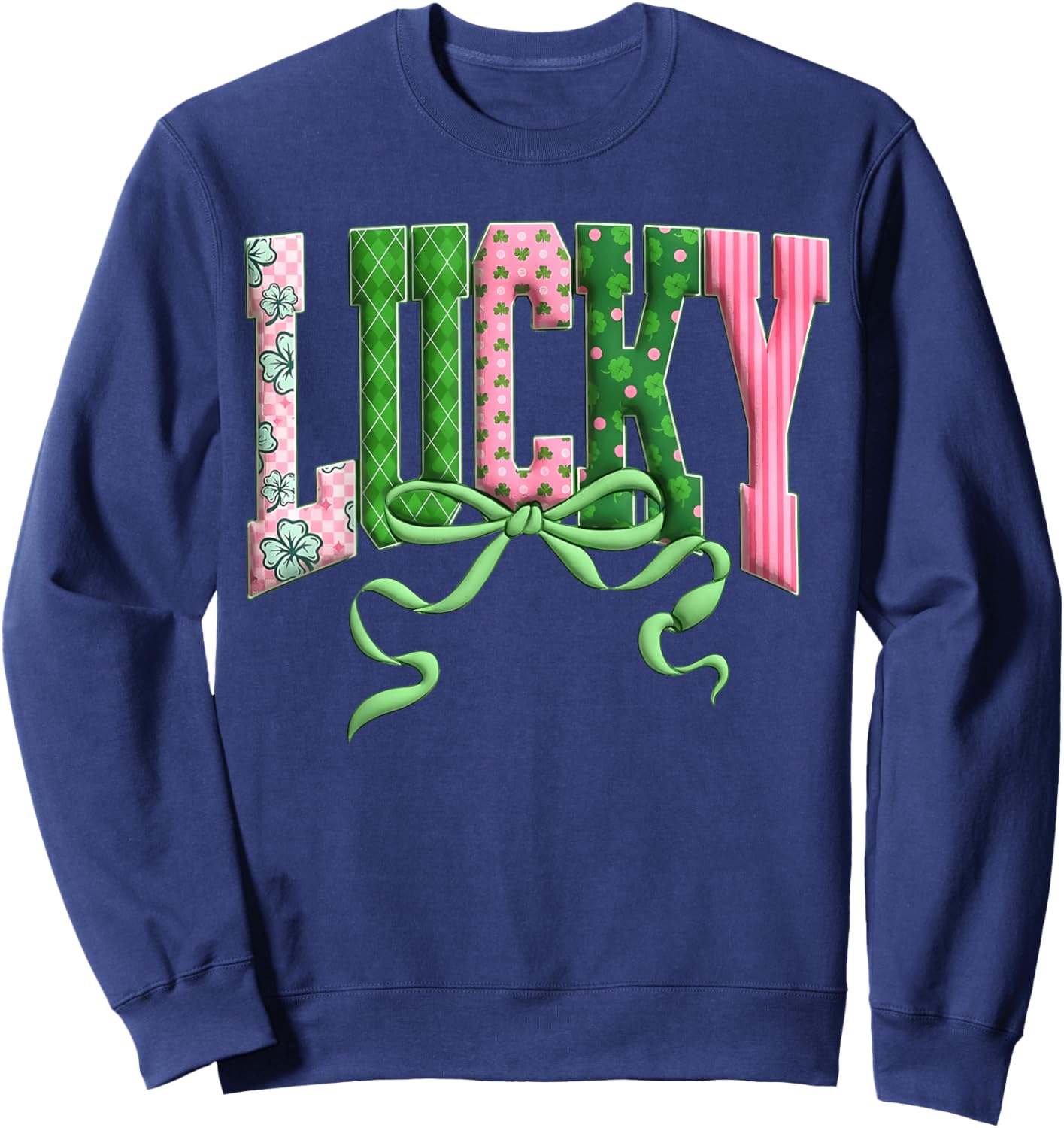 St Patricks Day Lucky Coquette Bow Shamrock Irish Girl Women Sweatshirt - Sweatshirt | Navy