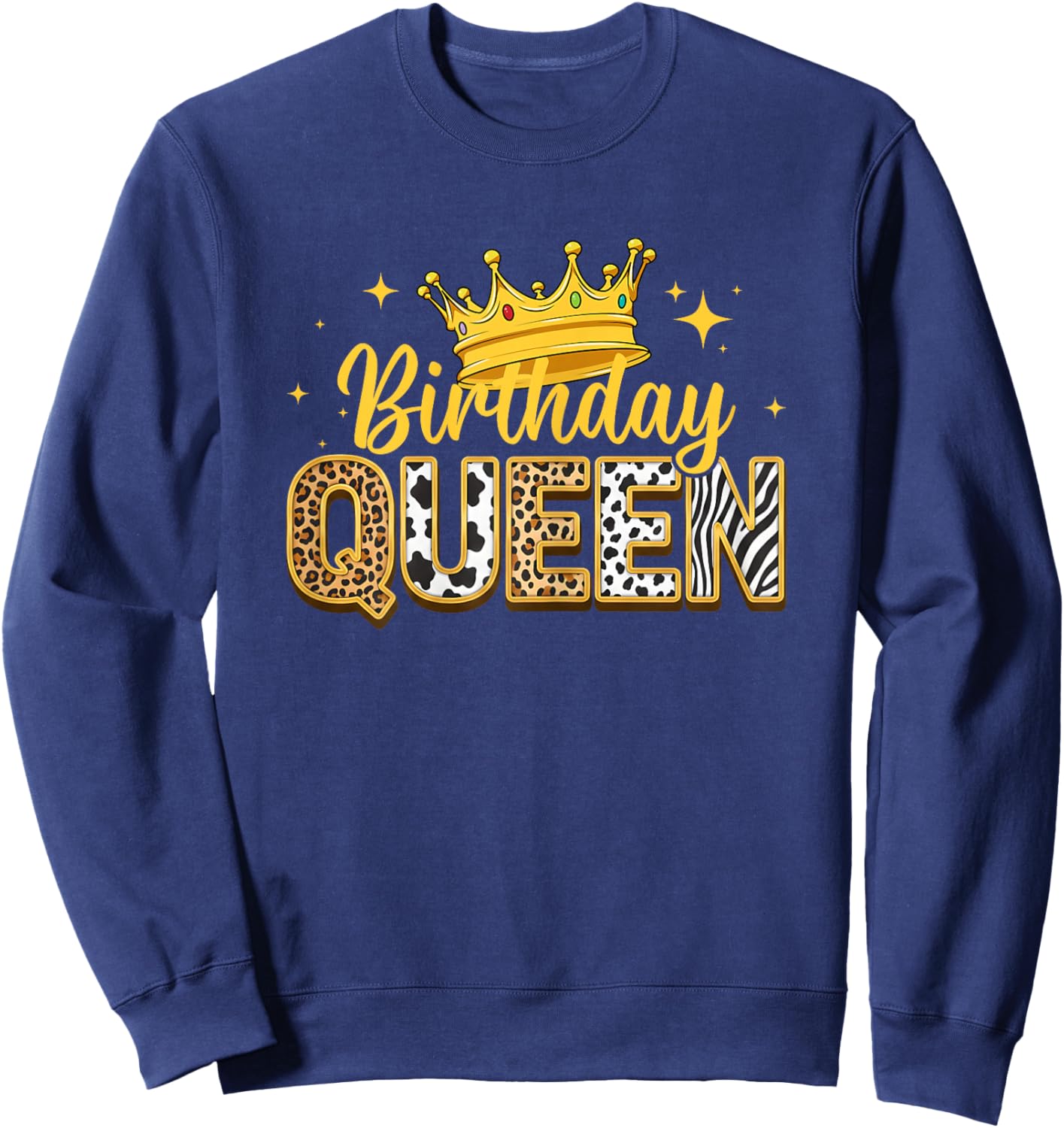 Birthday Queen Leopard Animal Lover Crown Birthday Sweatshirt - Sweatshirt | Navy