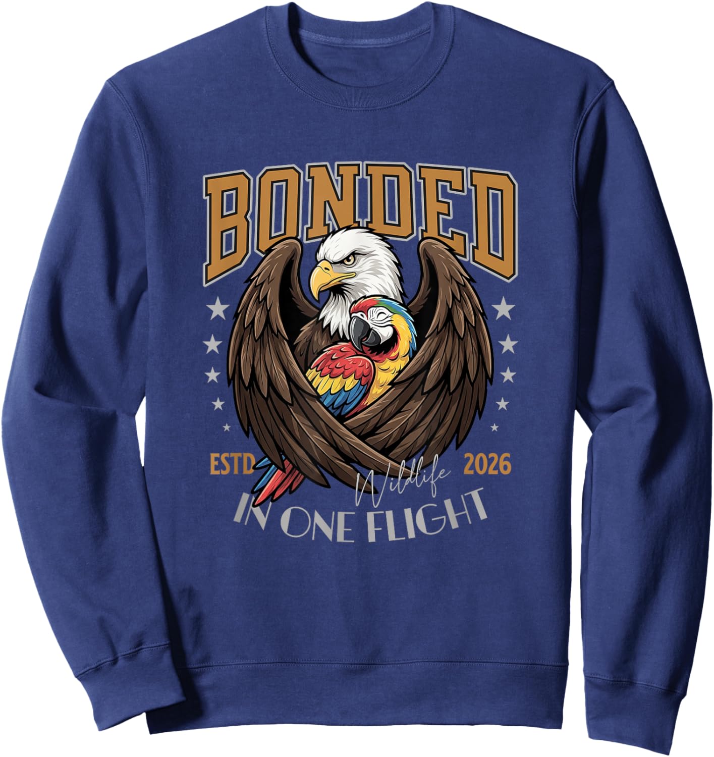 Bonded in One Flight, Wildlife Birds Eagle and Macaw. Sweatshirt - Sweatshirt | Navy