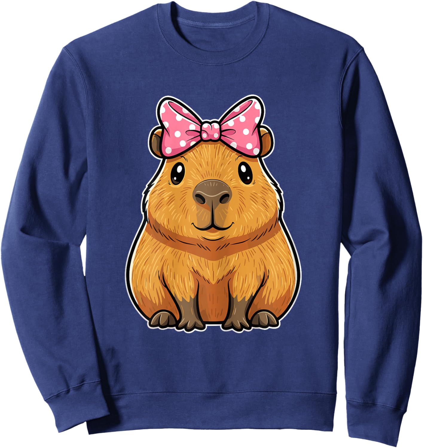 Capybara with Pink Ribbon Bow Sweatshirt - Sweatshirt | Navy